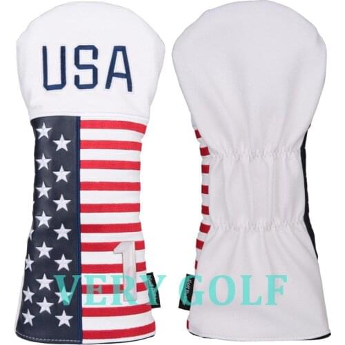 1pc White PU Leather with USA Stars & Strips Embroidery Golf Club Driver Head Cover Golf Driver Wood Headcover