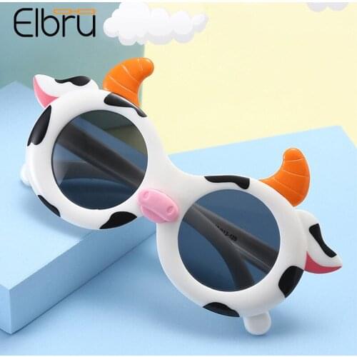 Elbru Baby Fashion Cute Cartoon Cows Sunglasses Boys Girls Silicone Sunshades Children Colorful Eyewear Clear UV400 Sun Glasses