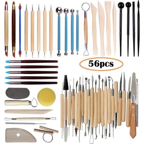 18/38/56PCS Arts Crafts Clay Sculpting Tool Set Pottery Ceramics Sculpting Wooden Handle Modeling Clay Carving Tool Kit