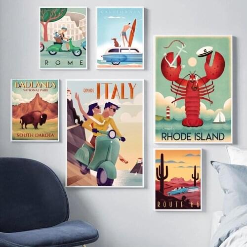 Famous World Travel City Poster Italy Island Rome Series Canvas Painting Wall Art Prints Pictures for Living Room Cuadros Decor