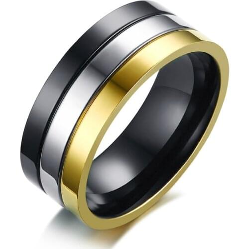 Classic Korean Mens Basic Gold Color Silver Color Black Titanium Steel Ring Wholesale Good Quality