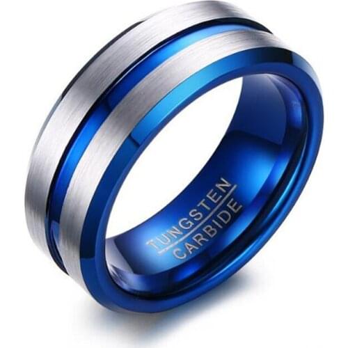 Thin Blue Line Tungsten Ring Wedding Brands 8MM Tungsten Carbide Rings for Men Jewelry