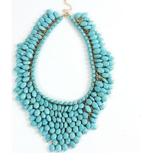 Unique Semi-precious Stone Pendant Choker Necklace Chunky Synthetic Stone Handmade Tassel Choker Collar India Women Jewelry