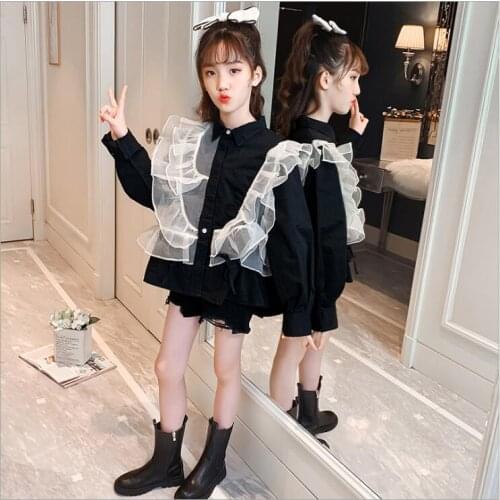 2021 Korea style girls ruffles shirt fashion cotton autumn girls blouse 4-9t B576