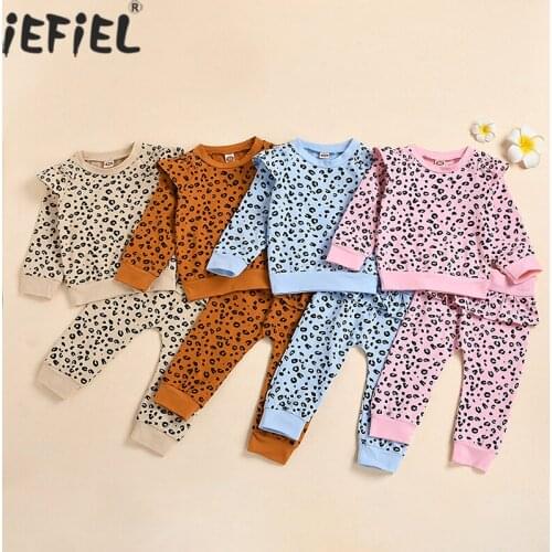 Infant Baby Boys Girls Clothes Sets Leopard Print T-Shirt Tops Pants Outfits Autumn Winter Long Sleeve Kids Leopard 2Pcs Set