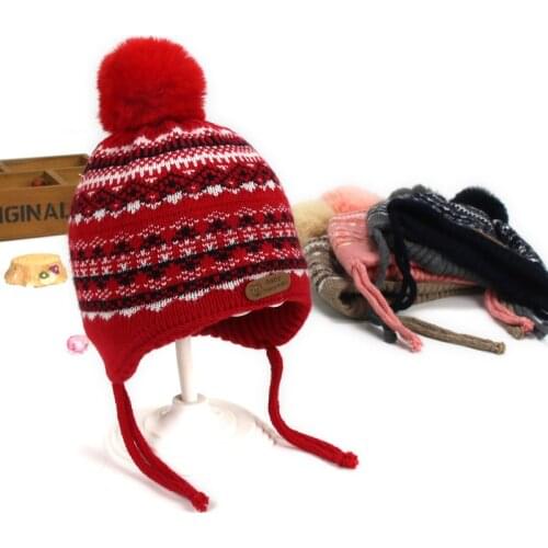 Cute Toddler Kids Hats Girls Boys Winter Warm Crochet Knit Hat 2018 Brand Children Girl Fur Ball Beanie Cap