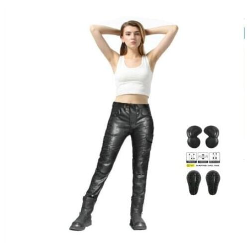 Motorcycle womens riding pants multi bag pants tooling locomotive anti falling pants coating wind proof waterproof pants leathe