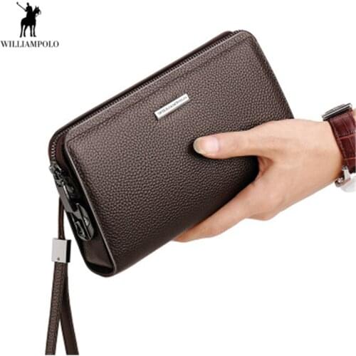 WILLIAMPOLO Men Wallet Clutch bag Mens Genuine leather wallet With password lock Mens business clutch carteira masculina purse