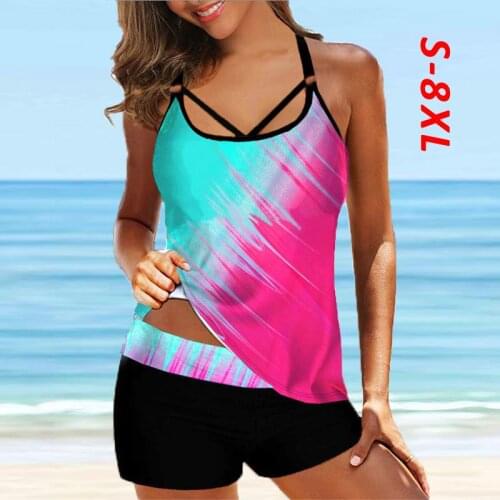 2021 New Women Plus Size 8XL Two Piece Tankini Set Swimsuit Female Girls Swimwear Swim Suit Push Up Print Bathing Suit