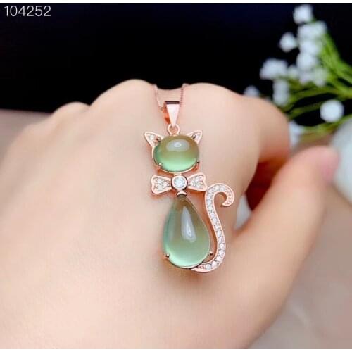 New cat style natural prehnite pendant of necklace for women jewelry soft light natural gem party anniversary birthday gift