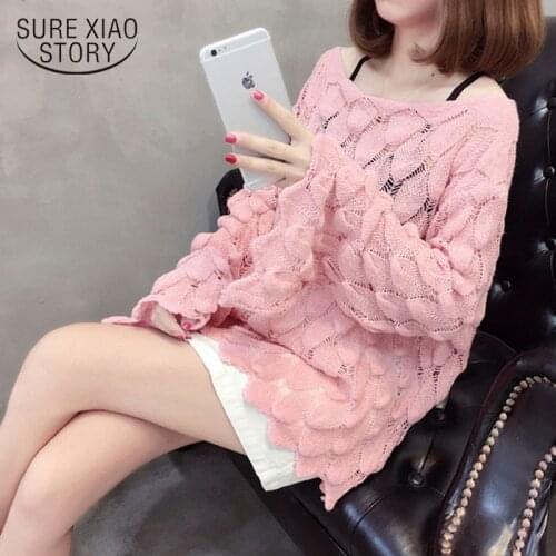 Autumn Loose Knitted Sweater Women Casual Hollow Out Sweaters for Women Butterfly Sleeve Jumper Fashion Lady Sueter Mujer 12269