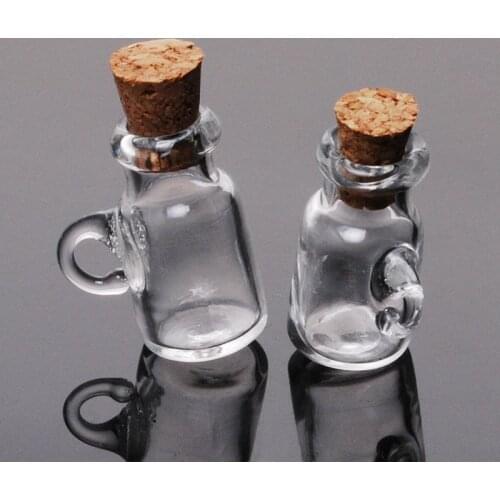 Popular 10PCS Mini Clear Glass Bubble Bottles Vials Jars Containers with Handle and Corks, 22*16mm - 10018059