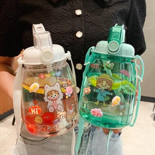 1.3L Plastic Space Cup Portable Cartoon Outdoor Water Bottle With Straw & Strap Material Leakproof Frosted Kawaii Cups For Kids