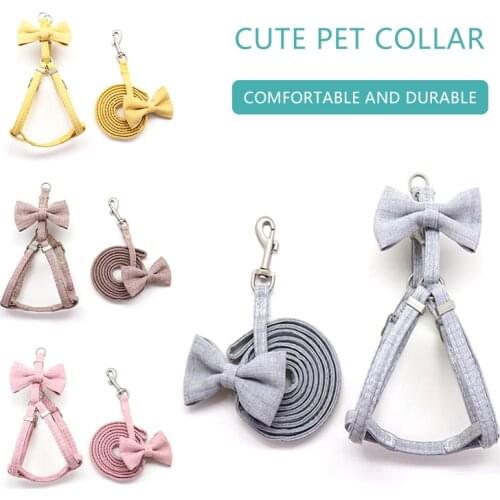 Portable Dog Harness Leash Set Adjustable Soft Cute Bow Dogs Harnesses For Small Medium Pet Chest Strap Outdoor Walking Supplies