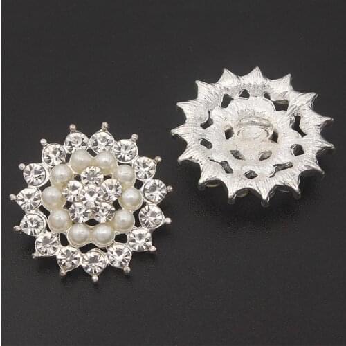 22mm Crystal Rhinestone Shank Buttons Sewing Alloy DIY Wedding Clothing Accessories Pearl Botones Decorativos Bow Hair 5pcs/lot