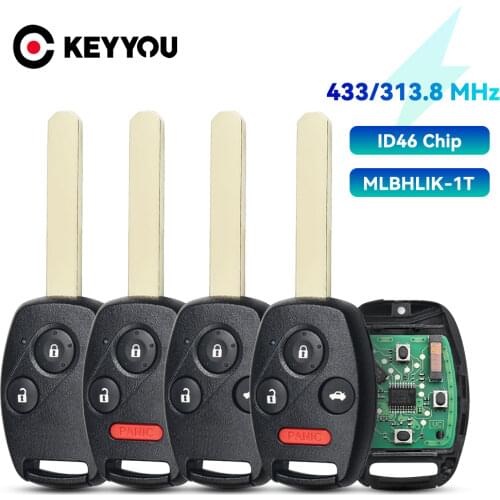 KEYYOU 313.8Mhz Remote Key Fob For Honda CR-V Accord 2008 2009 2010 2011 2012 MLBHLIK-1T ID46 Chip 3/4 Buttons Car Key Fob HON66