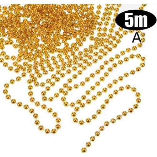 5m Christmas Decoration Bead Chain Red / Gold / Silver Bead Garland Christmas Tree Pearl Beads Hanging Ornament Decorations