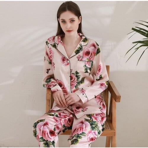 Mulberry Silk Pajamas Womens Silk Pajama pj set Sexy Silk Sleepwear Nightwear Lady female summer