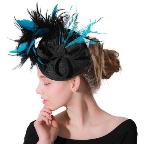 Turquoise blue kentucky derby Cocktail hats with feather imitation sinamay Fascinator Hats Women Fancy ivory bridal Wedding Hats