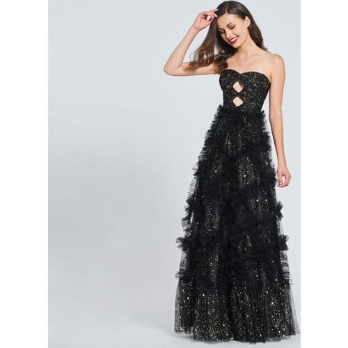 Tanpell Elegant Prom Dress Sweetheart Sleeveless Zipper up Hollow Woman Party Gown Floor Length A Line Prom Dress