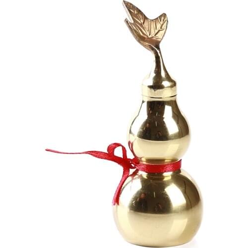 Traditional Chinese Natural Feng Shui Gourd Brass Mental Golden Wu Lou Luo Lu Health Enhance Luck Ornament Decor