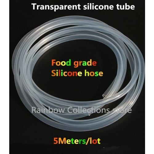 Inside Dia. 4/5/6/7/8mm 5Meters/lot Transparent silicone tube Silicone rubber hose Food grade Silicone hose Free shipping