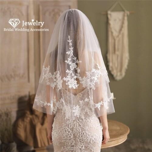 CC Women Veil Wedding Accessories Engagement Hair Ornaments White Ivory Double Layer Lace Branch Shape Veils With Comb Sale V821