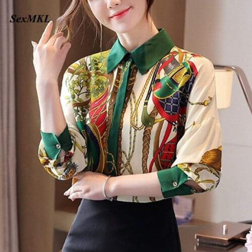 Women Vintage Silk Blouses 2020 Fashion Autumn Long Sleeve Office Ladies Tops Korean Clothes Slim Elegant Work Printed Shirts
