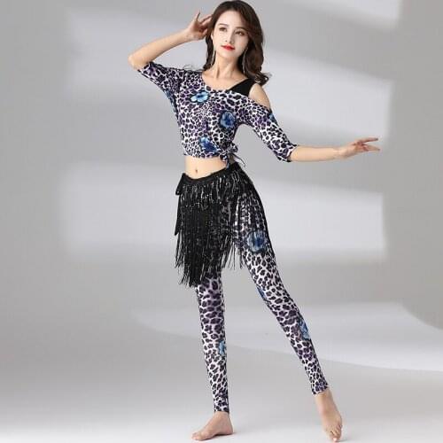 Belly Dance Costumes Women Adult Sexy Leopard Pattern Fringe Practice Clothing Oriental Dance Clothing Waist Hip Scarf DQL4869