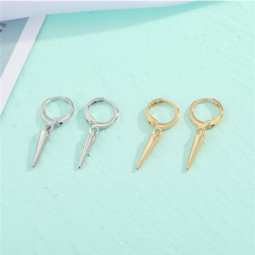 1Pair Punk Cone Long Hoop Earrings For Women Men European Hiphop Rock Geometric Pendant Hugging Circle Ear Stud Jewelry E521-2