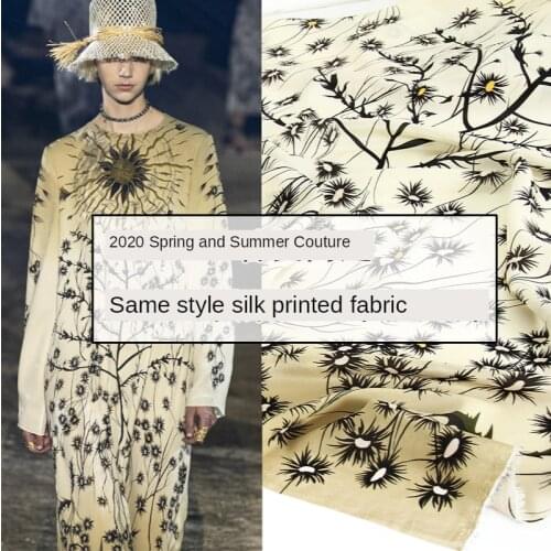 110*370CM Spring And Summer European Show Field Gradient Color Sun Flower Vine Digital Printing Mulberry Silk Fabric For Dress