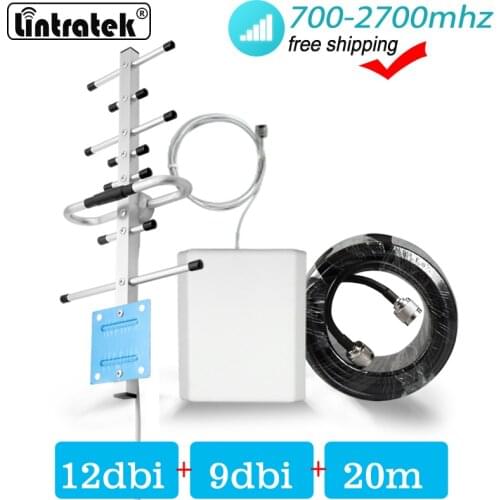 12dBi Outdoor Antenna for 2G 3G 4G Signal Repeater with 700~2700mhz 9dBi Indoor antenna 20m cable for CDMA GSM LTE WCDMA Booster