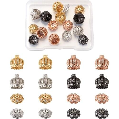 16Pcs Hollow Brass Micro Pave Clear Cubic Zirconia Beads Crown Tassel Cap Bail for Bracelet Earrings DIY Jewelry Crafts Making
