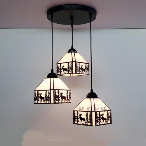 American Country Elk deer restaurant pendant lights European Bar terrace Art led lamp 3 head round staircase pendant lamp DF134