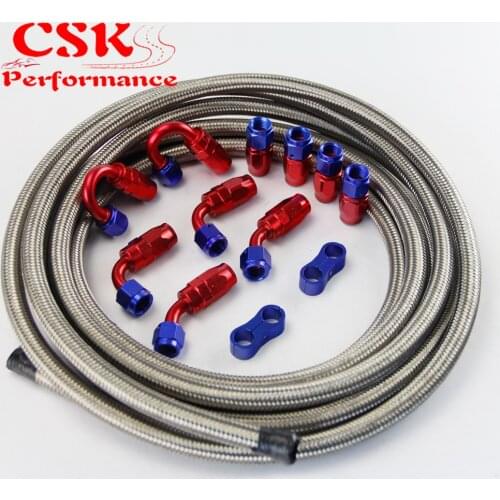 AN6 5M Stainless Steel /Nylon Braided Oil Line / Hose +Fitting Hose End Adaptor Kit Silver/Black