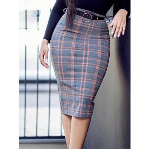 AOMEI Plaid Pencil Skirts