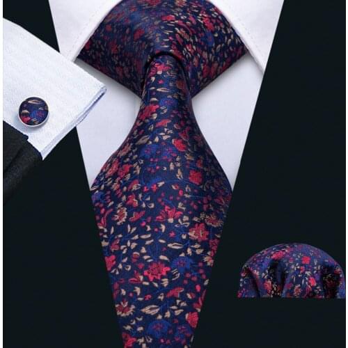Barry.Wang Men Blue Red Floral Fashion Tie for Bridegroom 8.5cm Width Necktie for Wedding Tie Groom Tie for Men Business FA-5008