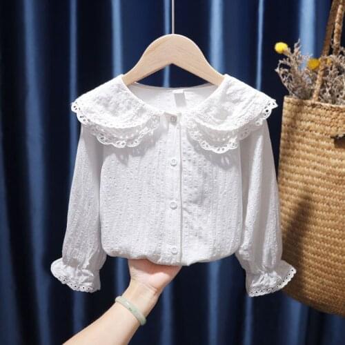 Girls Blouse Solid White Spring Autumn Kids Shirt Children Clothing Infant Baby Girl Tops Toddler Long Sleeve Blouses