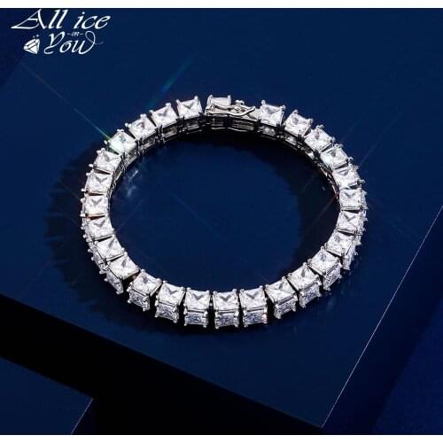 ALLICEONYOU New 6-8mm Width High Quality Hip Hop Tennis Large Square Cuban Bracelet Iced Out Bling CZ Jewery For Women Gift