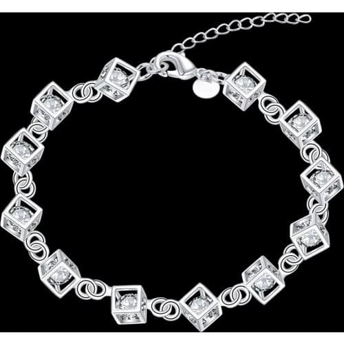 925 sterling silver Shining crystal lattice chain Bracelet for woman Popular fine Luxury jewelry Wedding party Holiday gift