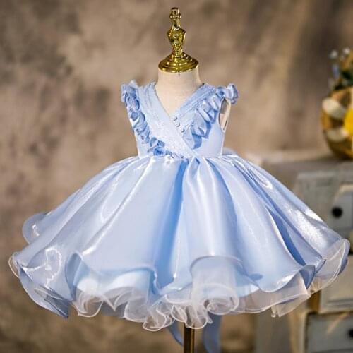 Children Carnival Costumes Beading Ruffles Design Kids Catwalk Evening Gown Bridesmaid Wedding Dresses For Girl Vestidos L934