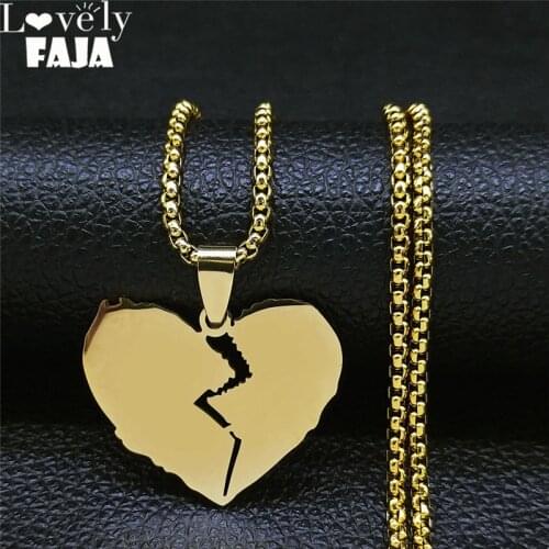 Broken Heart Stainless Steel Long Chain Necklaces Gold Color Punk Hip Hop Necklace Jewelry acier inoxydable bijoux N4284S01