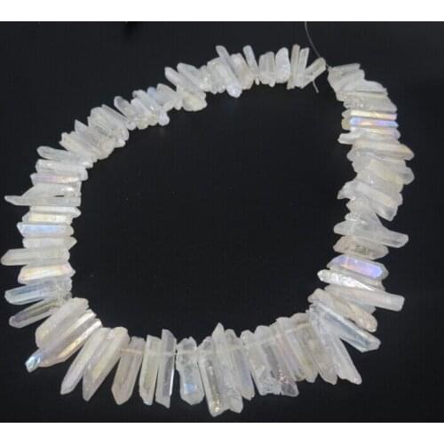 Long White No Polish Quartz Crystal Stick Beads Pendants One Strand Top Drilled Raw Crystal Gems Loose Spike Point Necklace Make