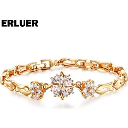ERLUER Luxury gold color Chain Bracelet for women girls Cubic Zircon Crystal charm Jewelry fashion flower bracelets bangles gift