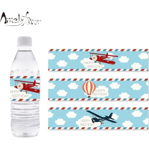Airplane Water Bottle Labels Hot Air Balloon Water Bottle Labels Kids Birthday Party Decoration Supplies Airplane Baby Shower