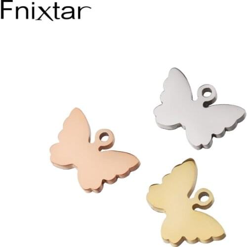 Fnixtar 20Pcs/Lot Cute Butterfly Charms Mirror Polish Stainless Steel Charms For DIY Making Necklace Bracelets Anklet Jewelry