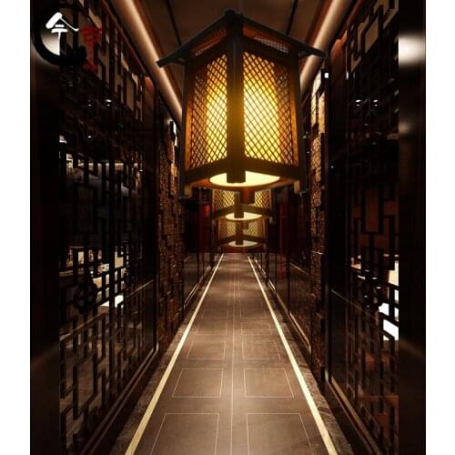 Chinese solid wood lantern pendant lights retro living room hotel restaurant corridor aisle loft lighting pendant lamps ZS84