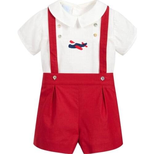 Spanish Boys Girls Clothes Sets Toddler Cotton White Shirt Pants Outfits Childrens Embroidery 2Pcs Clothing Baby Boy Party Suit