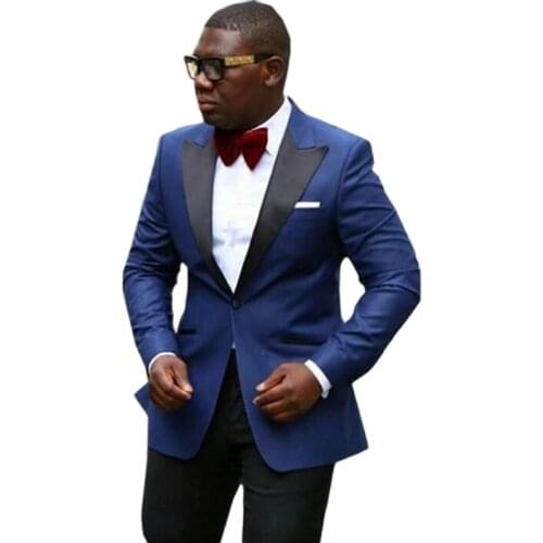 Handsome Blue Mens Evening Dress Toast Suit Peak Lapel Groom Tuxedos Businss Blazer Clothes Customize (Jacket+Pants+Tie) W:465
