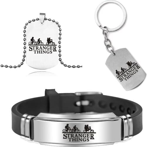 Hot stainless steel stranger things keychian bracelet necklace thing action toy figure for children adults hobby collective